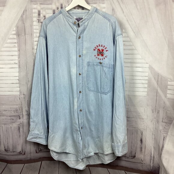 Nebraska Cornhuskers Blue Denim Button Down Shirt L - Picture 1 of 8